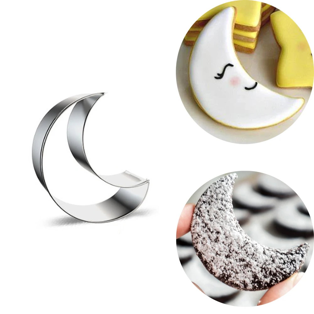 1 Uds. Cortador de galletas de acero inoxidable con forma de luna, molde para galletas, herramienta de decoración de pasteles y Fondant, molde para panadería, pastelería, adornos para magdalenas
