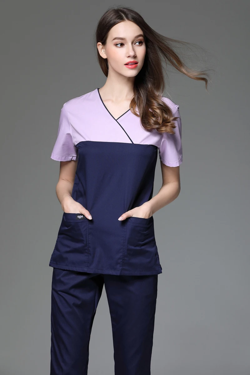 V-Neck manga curta esfrega roupas para mulheres, cor rosa, clínica odontológica, cuidados com a pele, uniformes de trabalho, frete grátis, novo, 2023