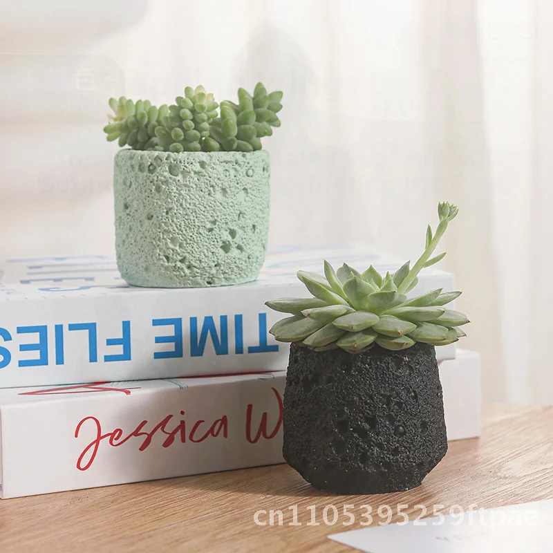 Nordic Morandi Milk White Flower Pot with Volcanic Stone Pattern Cement Fleshy Office Home Desktop Green Plant Decorative