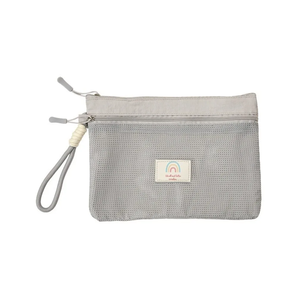 Durable Grid Mesh Makeup Bag Double Zipper Large Capacity Coin Purse Sundries Organizer for Women Girls