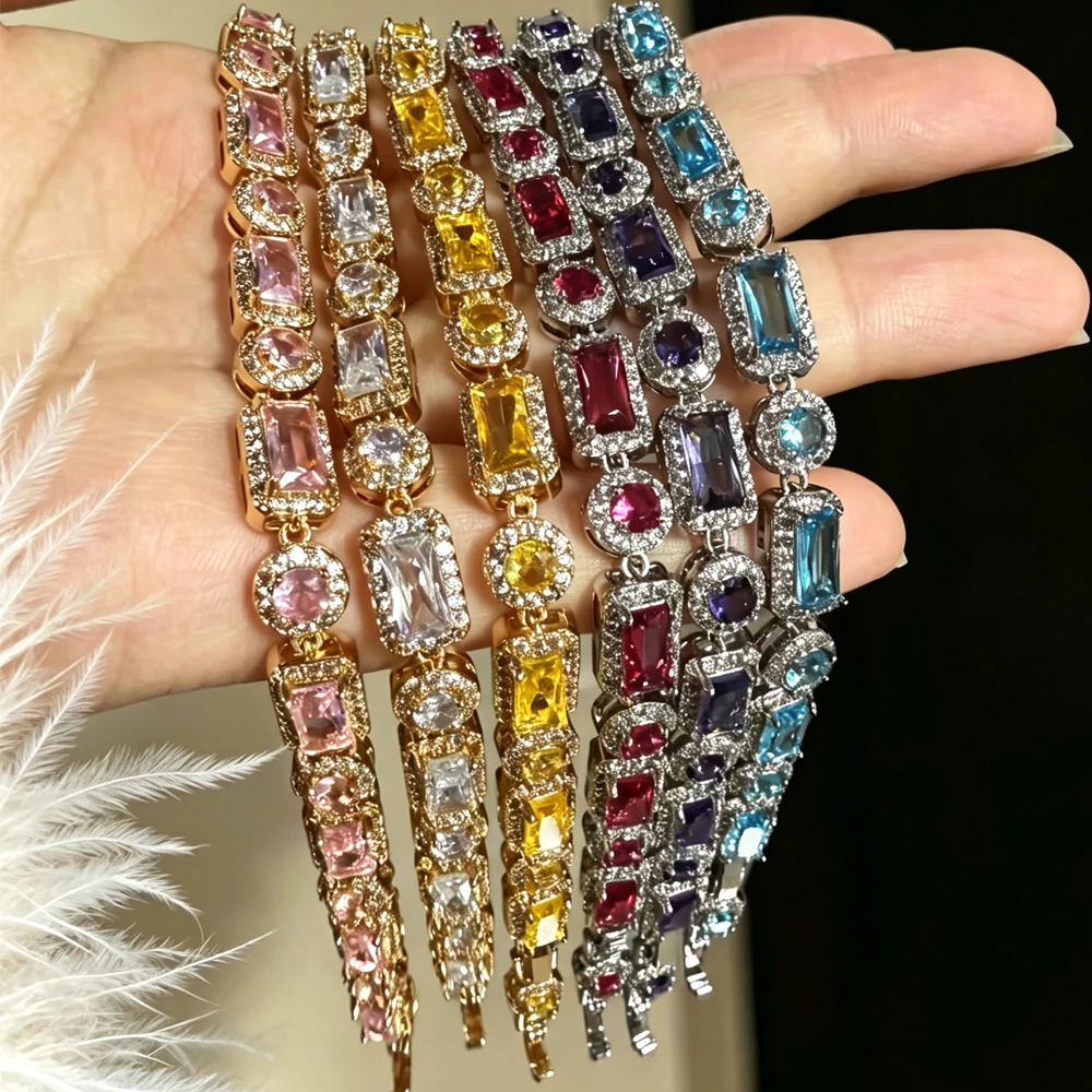 ZAKOL Neues Luxuriöses Glänzendes Buntes Geometrisches Zirkon-Kristall-Armband für Frauen, Wunderschöner Schmuck für Hochzeit und Party, Geschenk – Detail 5