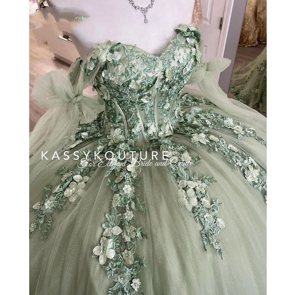 ANGELSBRIDEP Mint Green Princess Quinceanera Dresses Ball Gown Lace Appliques Tull Sweet 16 Dress Vestidos De 15 Años Customized