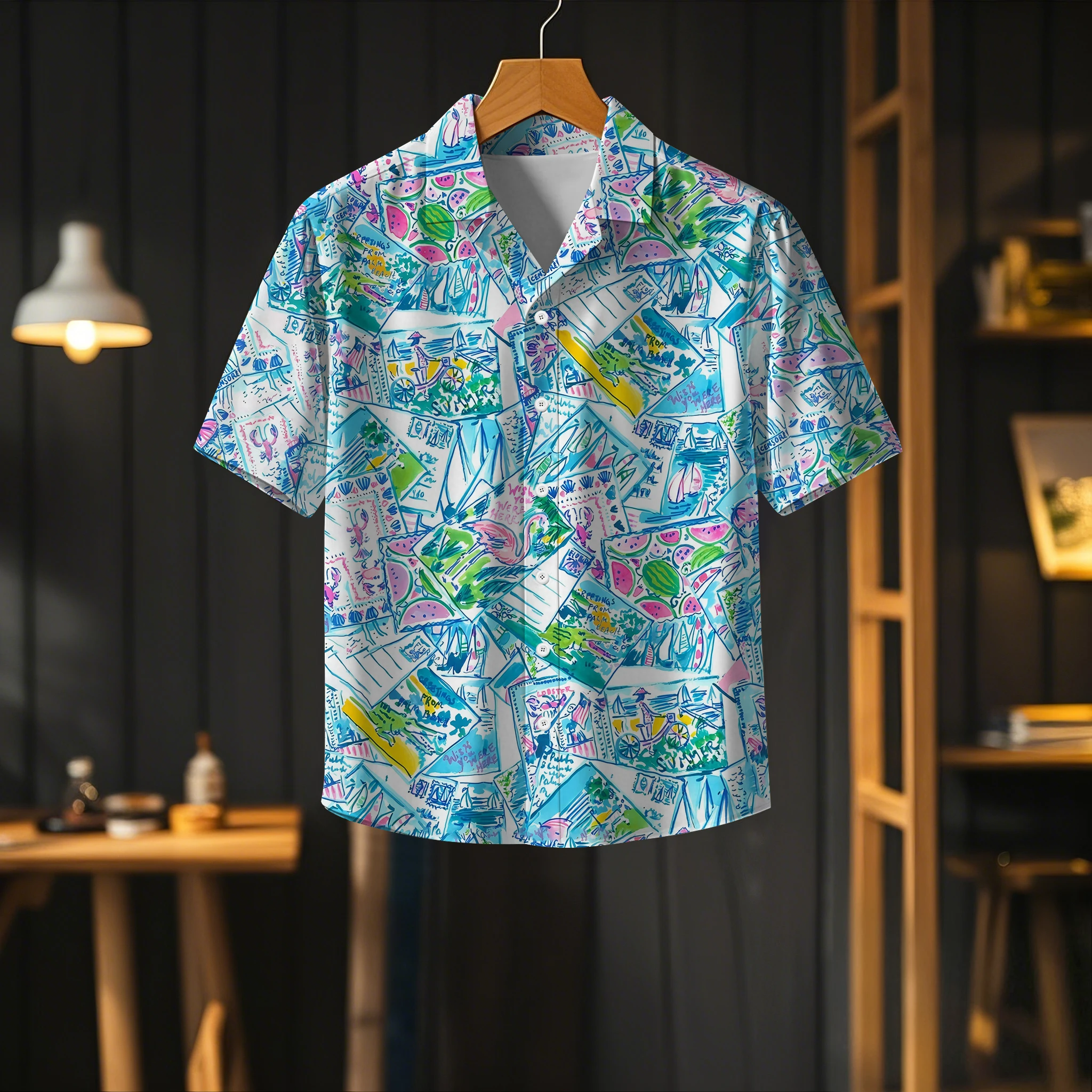 Summer Essential Cuban Collar Shirt, 3D Digital Printed Short Sleeve, Perfect for Outdoor Activities, Lightweight and Chic.