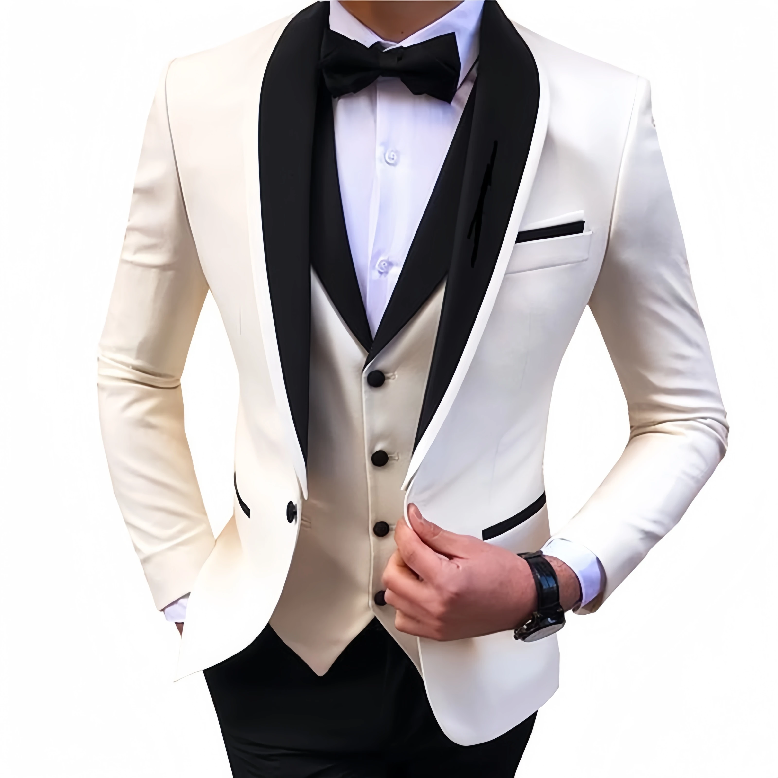 Suit for Men 3 Piece(Blazer+Vest+Pant+Free tie)Slim-fit Business Groomsman Suit Groom\'s Wedding Dress Men\'s Suit Plus Size Suit