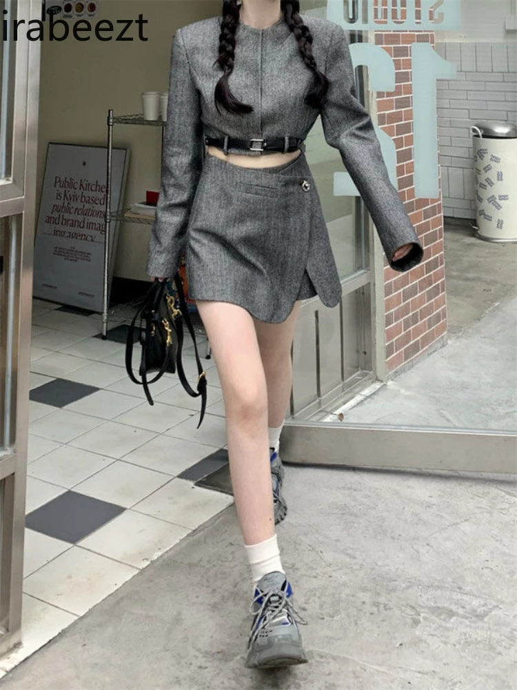 Autumn Elegant Retro Fashion Suit Long Sleeve Short Top Female Spice Girl Bag Hip Skirt Two-piece Jupe Et Haut Ensenble Femme