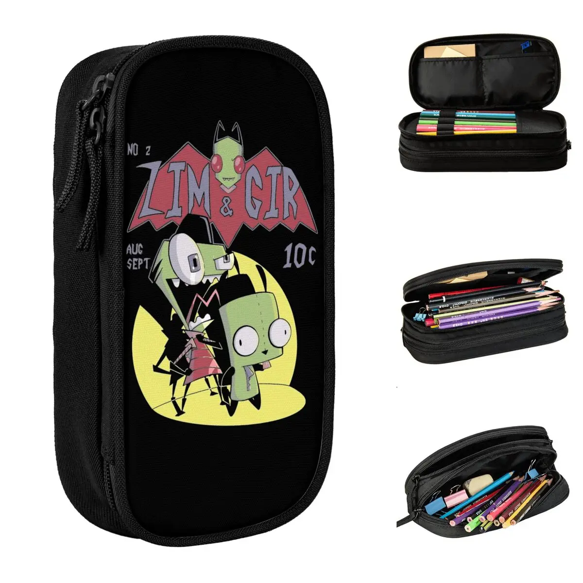 Zim And Gir Invader Zim Pencil Cases Fun Pen Holder Pencil Bags Kids Big Capacity Students School Cosmetic Pencil Box