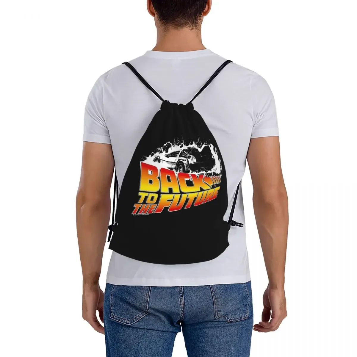 Back To The Future - DeLorean White Stencil Fan Art Backpacks Portable Drawstring Bundle Pocket Shoes Bag Book Bags for Man view 3