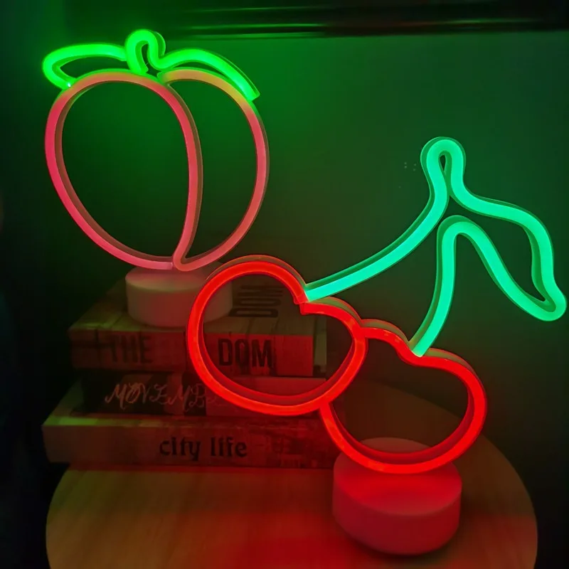 Peach Cherry Banana Neon Lamp LED Neon Signs Lamp For Home Party Birthday Kids' Bedroom Fruit Store Markets Wall Art Decor