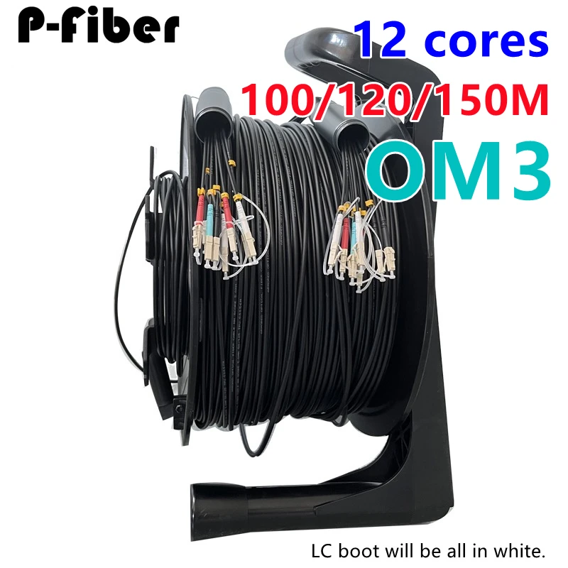 12 cores OM3 outdoor patchcord 100m120m150m TPU armore with PCD310 reel 12C 6C 8C LC SC FC ST Multimode 6mm jumper optical fiber