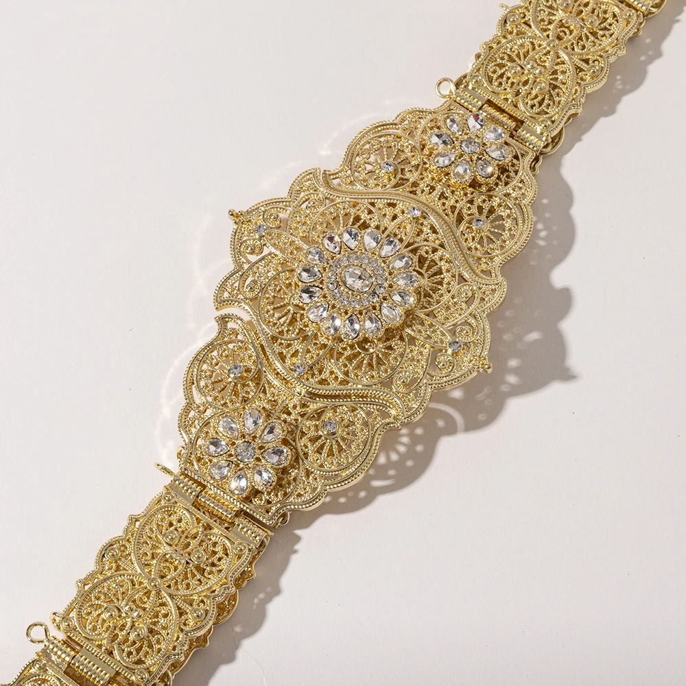 Caftan dress wedding gold and silver Metal belt for women hollow flower waist chain crystal gold color  metal belt belly chain