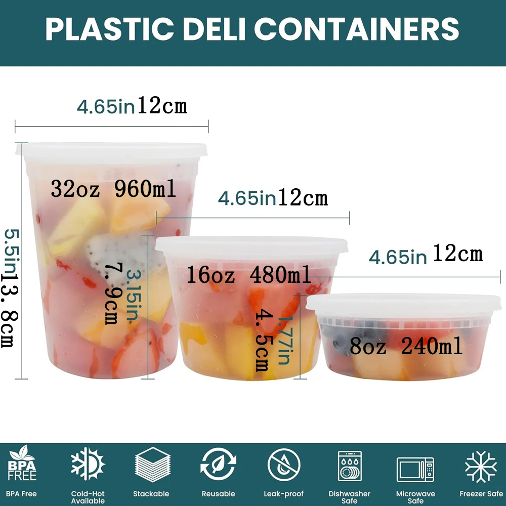 حاويات تخزين المواد الغذائية مع أغطية 8/16/32 أوقية أكواب ديلي الفريزر خالية من مادة BPA حاوية الوجبات الجاهزة مانعة للتسرب إعداد الوجبات آمنة للميكروويف #2