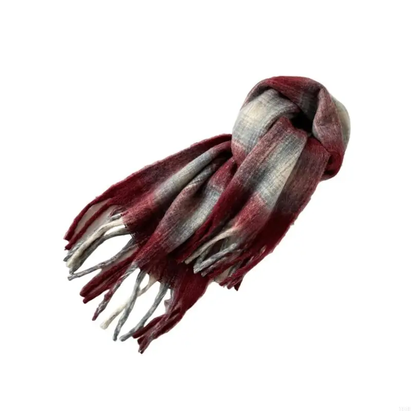 

Checkered Neck Scarf Shawl Wrap with Tassels Winter Neck Accessory for Women Men Unisex Fashion Mohair Scarf Daily Wear Y08E