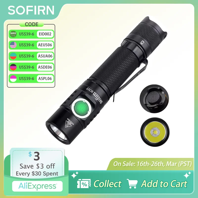 Sofirn SC31T SST40 LED lampe de poche tactique 2000lm Rechargeable 18650 USB C torche puissante lanterne extérieure