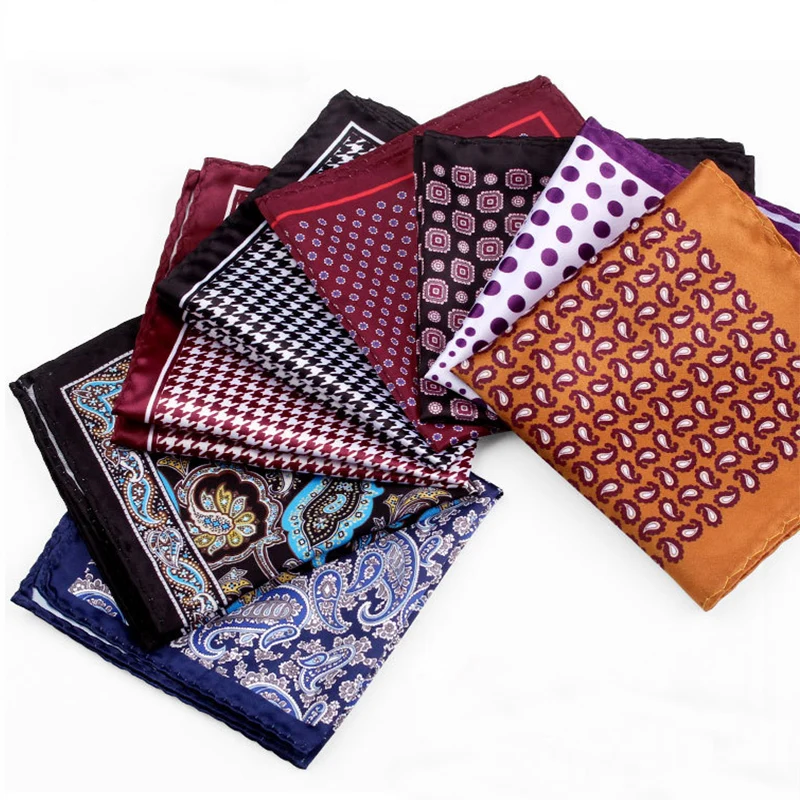 Men's Classic Paisley Pocket Square 24x24cm Satin Silk Handkerchief Vintage Floral Plaid Polka Dot Suit Hanky for Wedding Party