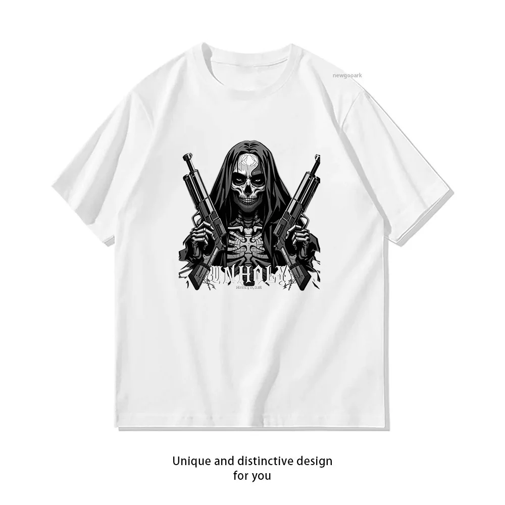 Unholy Reaper Guns T-Shirt Design  Casual Cotton Short Sleeve Tee for Men Women
