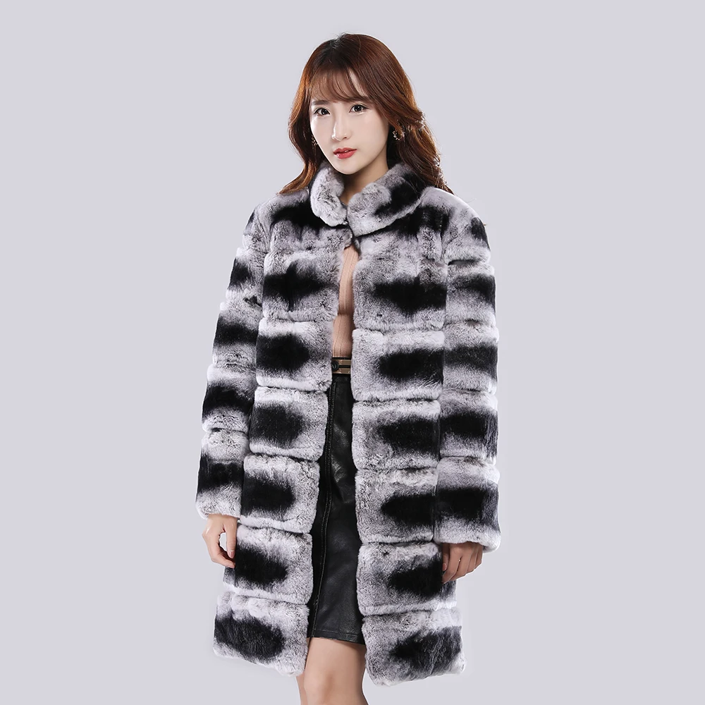 New Fashion Fur Mandarin Collar Overcoats Autumn Winter Real Genuine Rex Rabbit Fur Coat Women Full Pelt Real Rabbit Fur Jacket