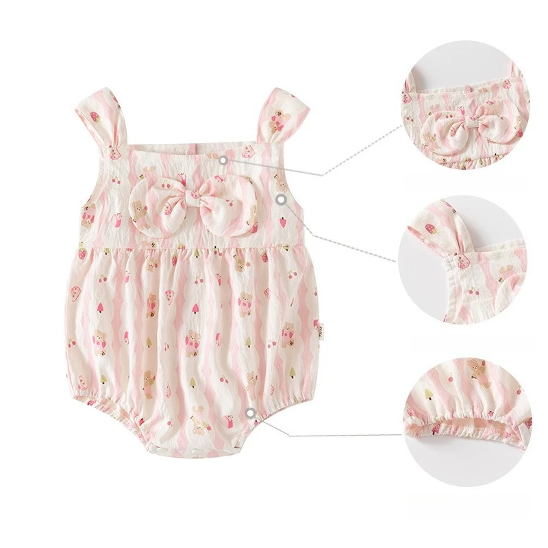 ZOETOPKID 0-24M Baby Girls Clothes Sleeveless Camisole One-piece Rompers Cute Bear Infant Girls Jumpsuits Toddler Bodysuits