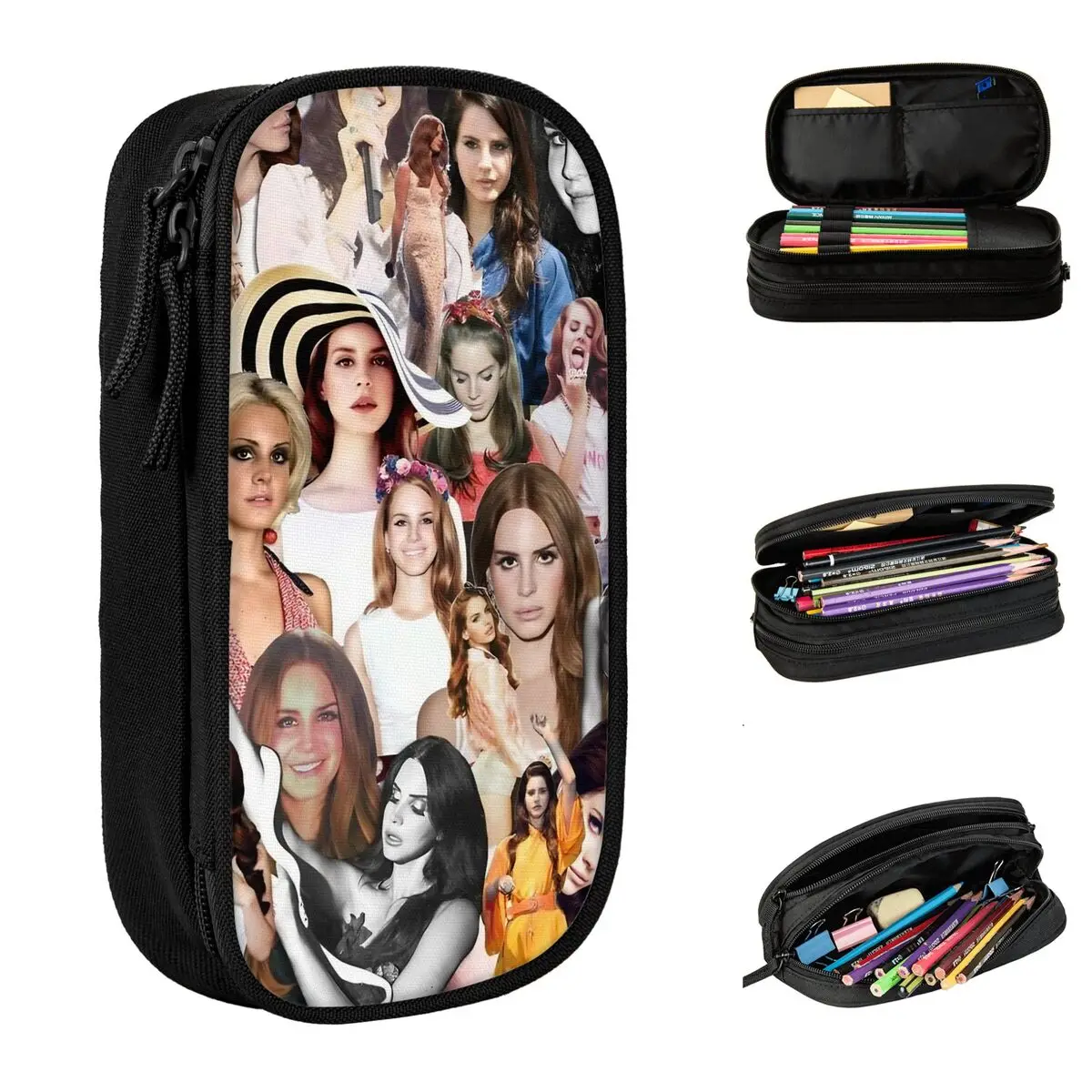 Lana del rey colagem lápis casos moda música caneta titular saco estudante grande armazenamento escritório cosméticos lápis casos