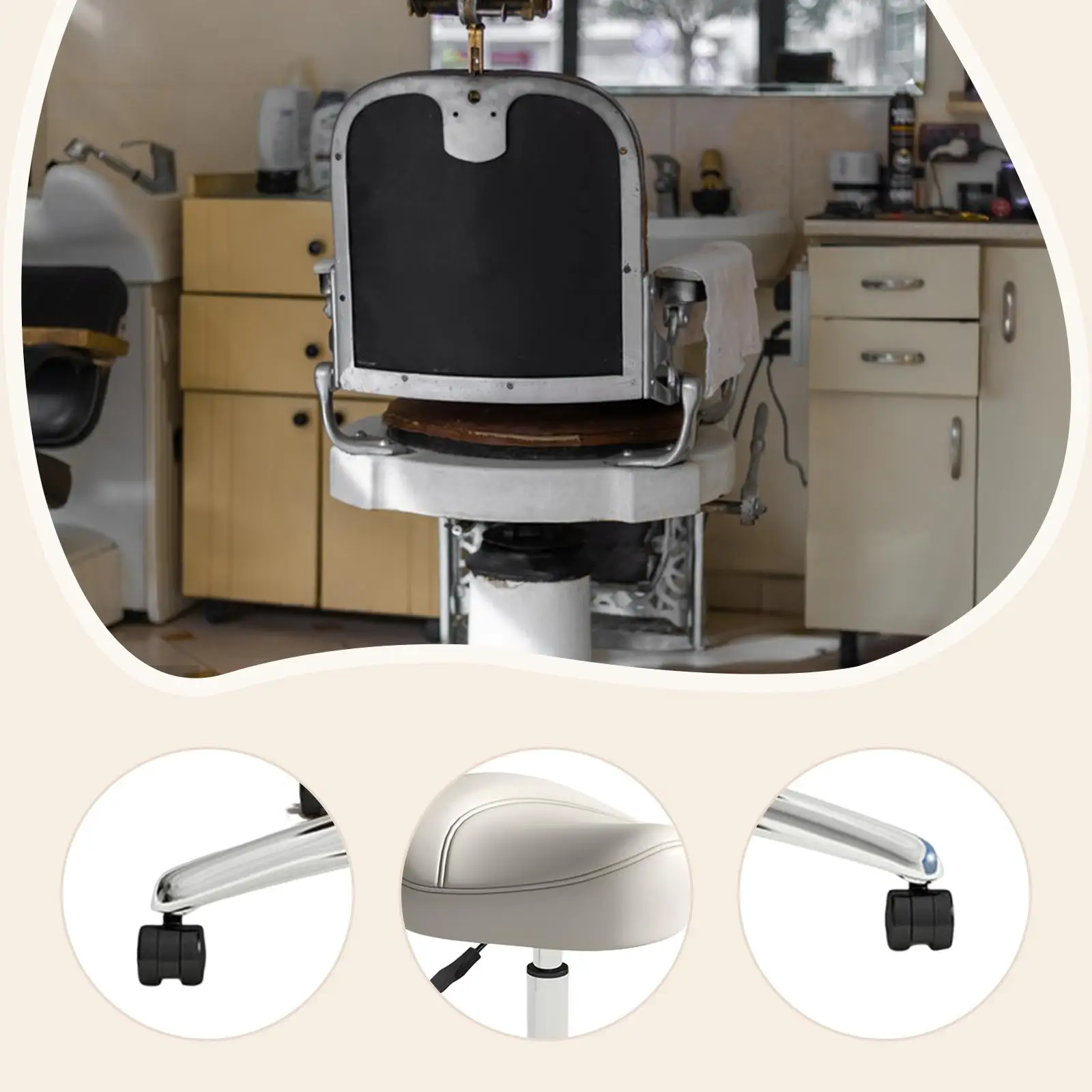 سرج البراز مريح مع عجلات كرسي دوار مستدير ارتفاع قابل للتعديل قطب سبا صالون البراز لمحلات القهوة تدليك المنزل #4