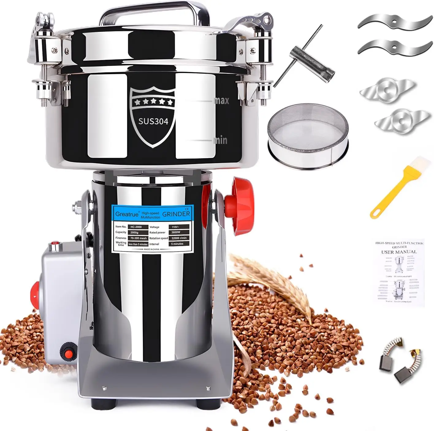 Stainless Steel Grain Grinder Coffee Wheat Pepper Food Seeds Flour Bean