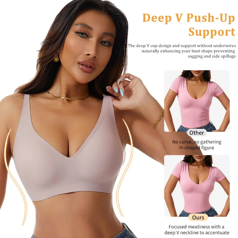 Women Wireless Solid Color Print Seamless Bra Adjustable Non-Detachable Strap Removable Pad Intimates Skin-Friendly Underwear