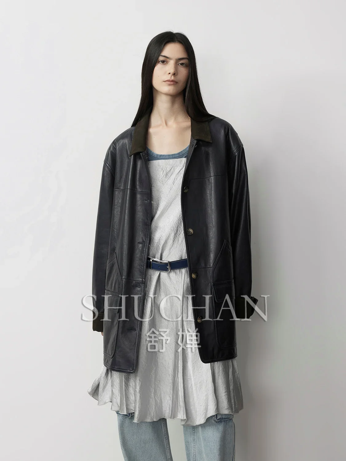 New American Retro New Zealand Imported Wax Sheepskin Medium and Long Leather Jacket Women New 2024