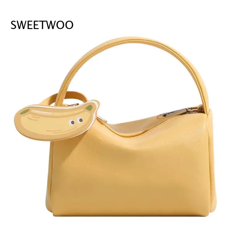 Cute Cartoon Fruit Mini Top Handle Bag Cherry Apple Banana Decor Pendant Pebble Faux Leather Small Zipper Handheld Purse view 6