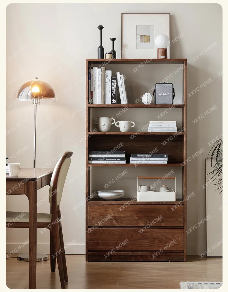 Black walnut solid wood bookcase, shelf display, medieval style, complete tenon and tenon
