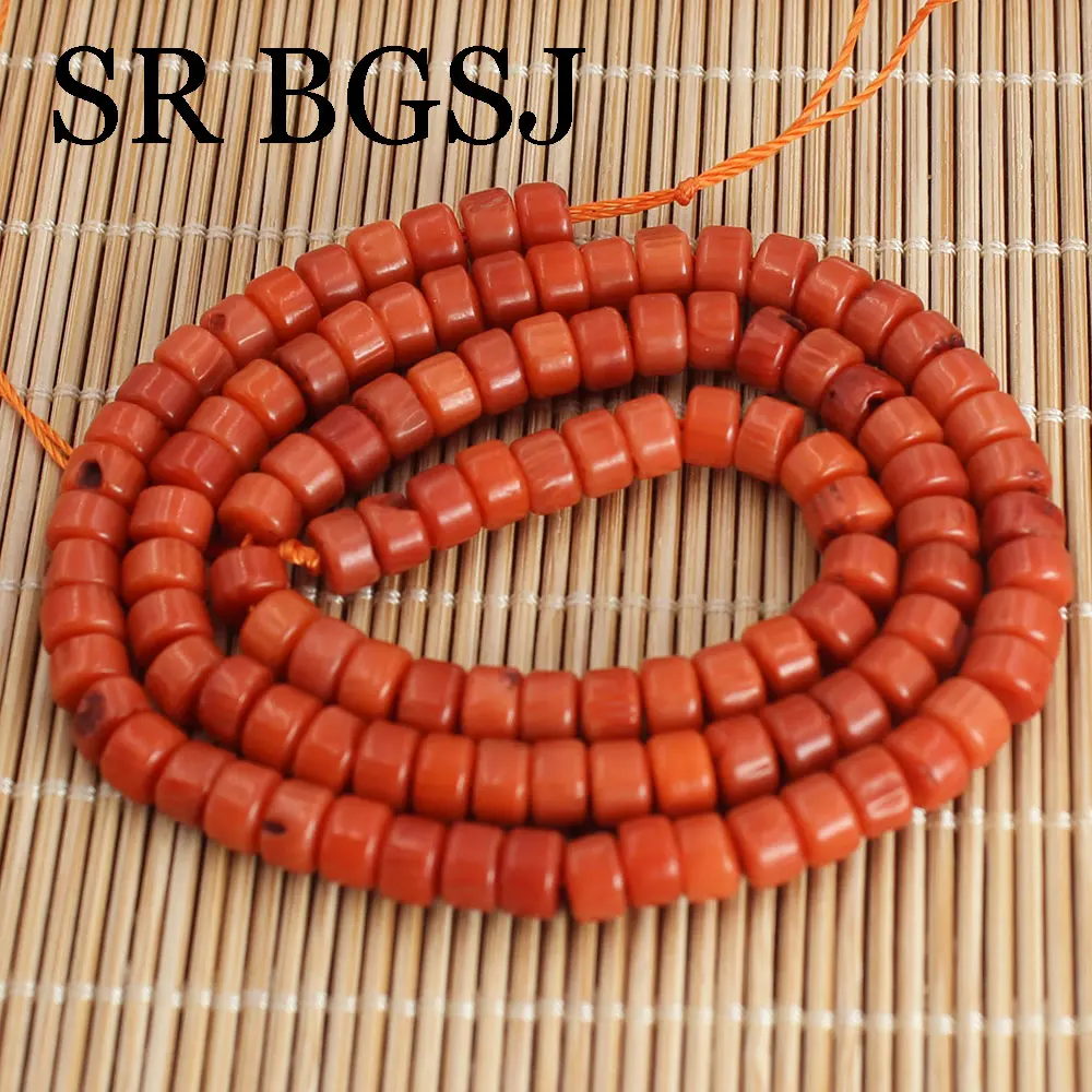 4x5mm 15inch Rondelle Vintage Orange Natural Sea Bamboo Coral Gems Jewelry diy Drum Beads