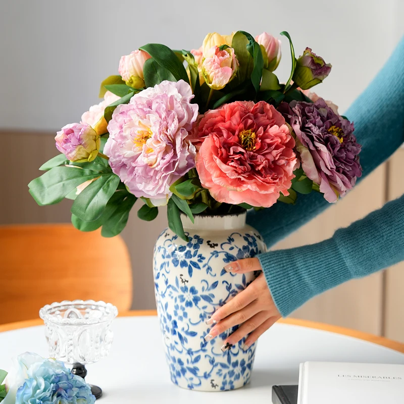 1PC Luxury 2 Head Peony Artificial Flowers Wedding Home Decoration Fake Flowers Simulation Living Room Porch Party Decoration