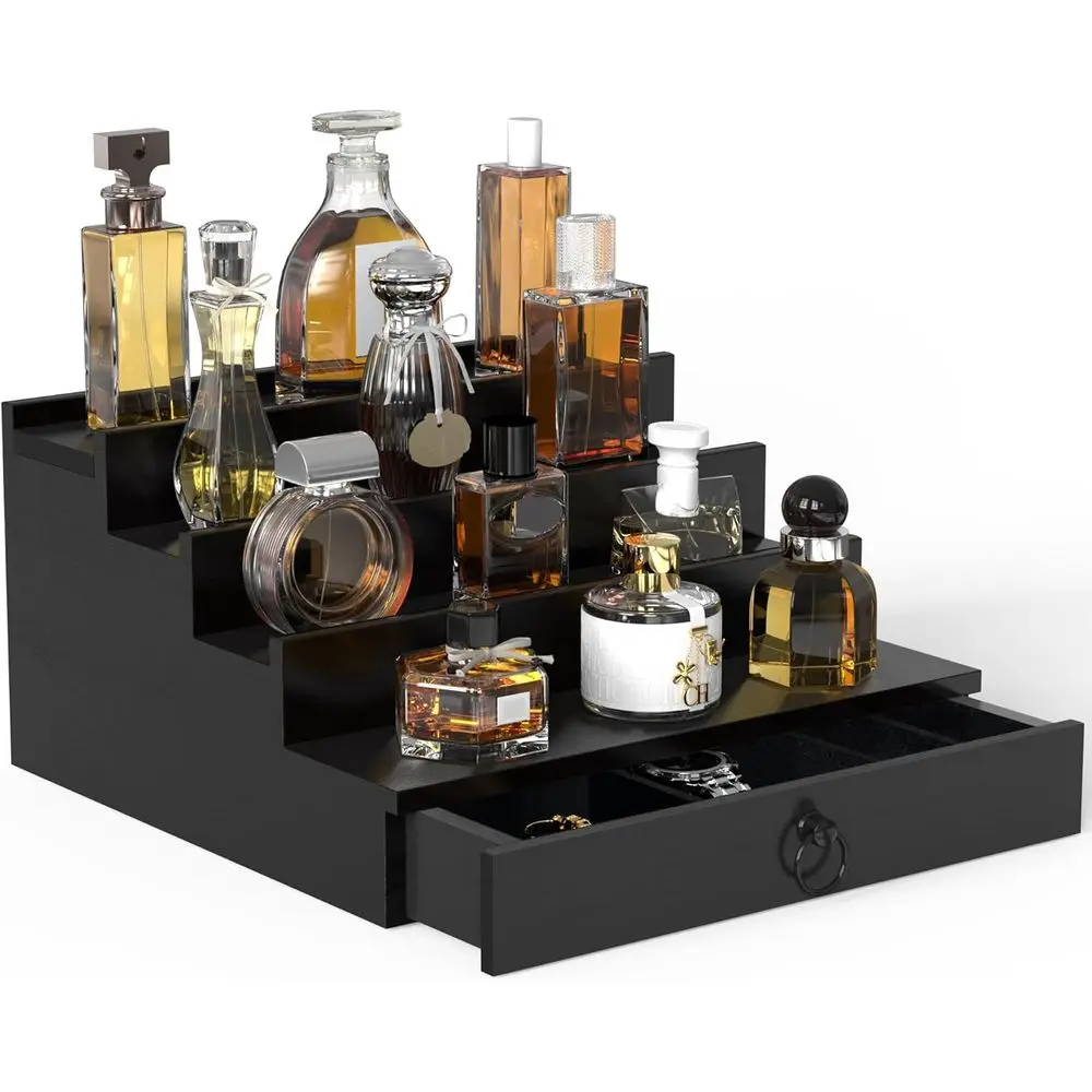 

Organizer for Men, 4 Tier Black Wood Perfume Organizer with Felt Lining Drawer and Hidden Compartment, Perfume Display H