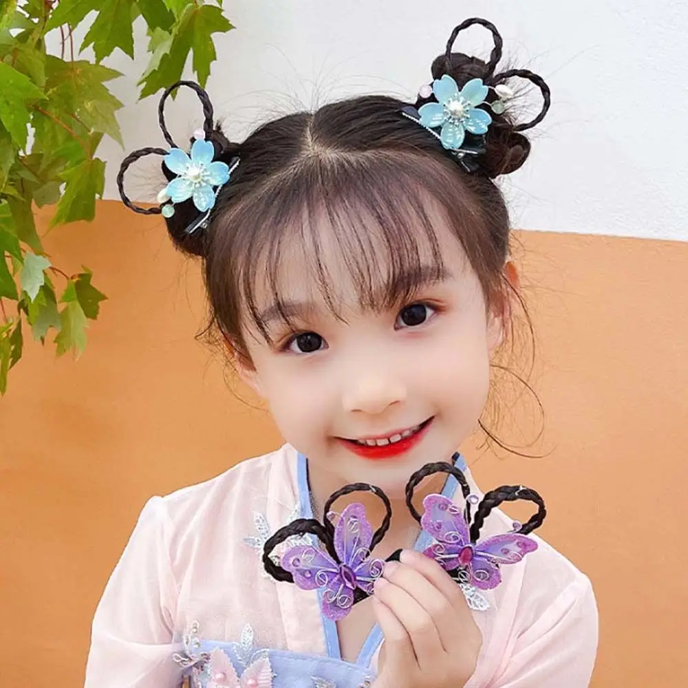 

Antique Style Wig Braids Butterfly Girls Hair Clip Hanfu Headdress Children's Hairpin Flower