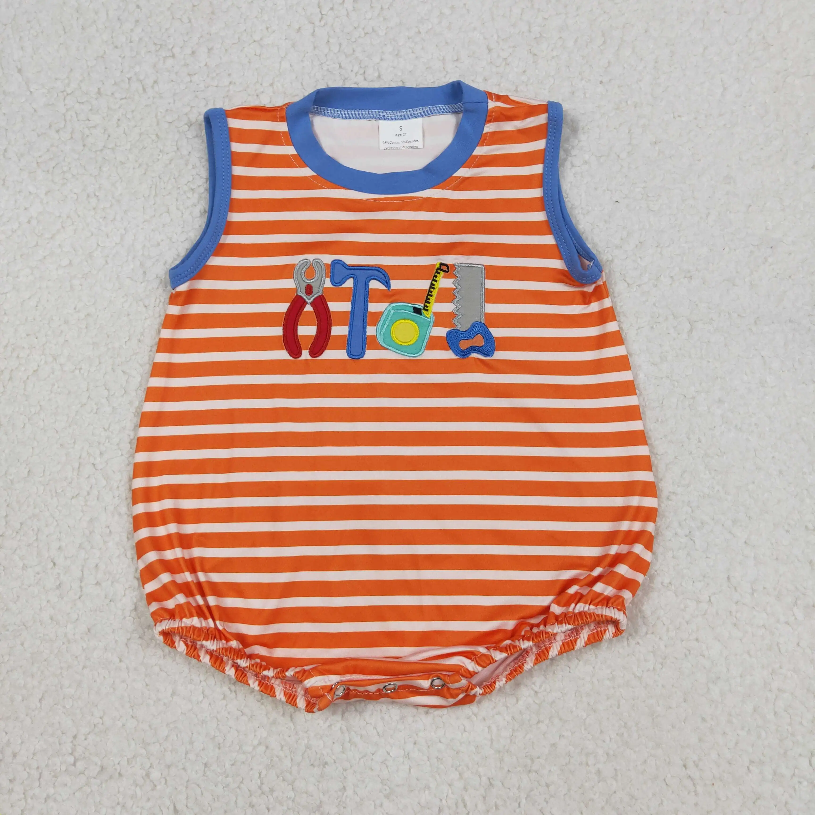 Wholesale Infant Boys Newborn Toddler Baby Boy Clothes Short Sleeves Stripes Tools Romper Kids Children Embroidery Jumpsuit