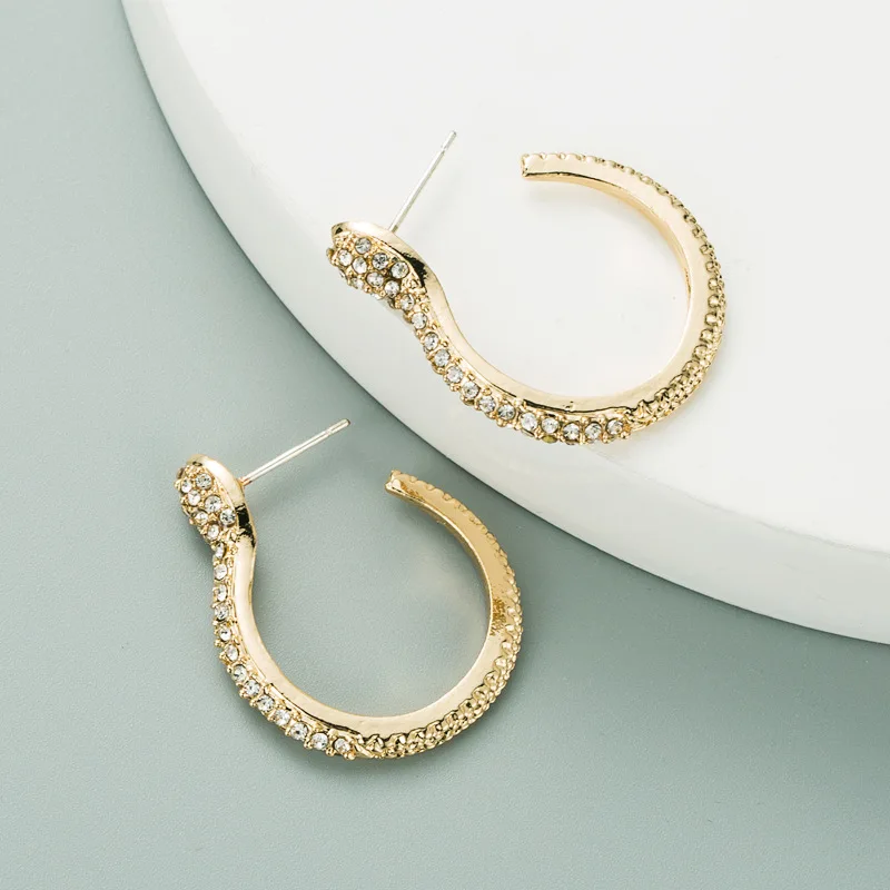 Personalized exaggerated snake earrings alloy electroplating micro-inlaid zircon earrings S925 silver needle anti-allergic stud