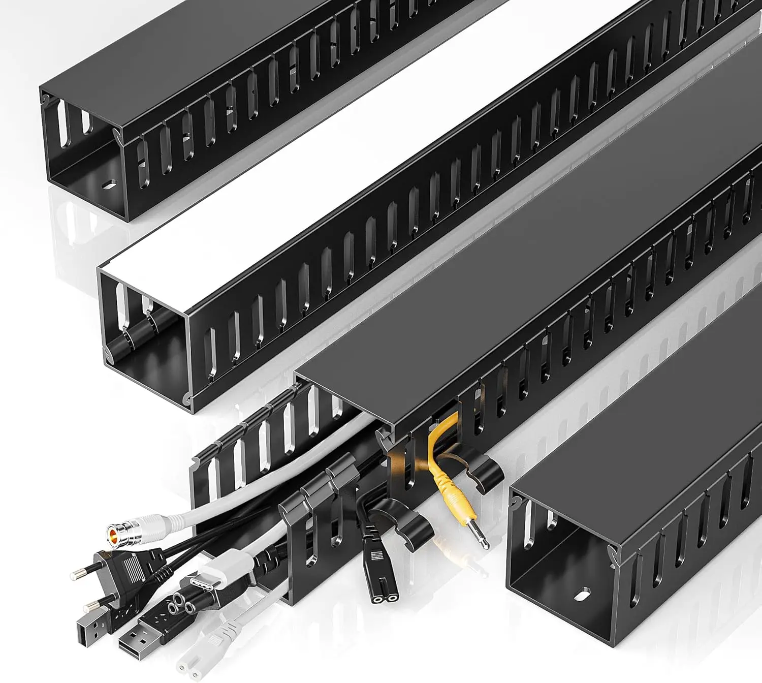 

Large Under Desk Cable Management Tray, 62.8in Wire Raceway for Gaming Desk and Server Rack, Black Cord Organizer