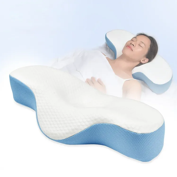 Couch Bed Sleep Bed Custom Contour Orthopedic Butterfly Shaped Pillows Side Sleeper Anti Snore Cervical Memory Foam Pillow