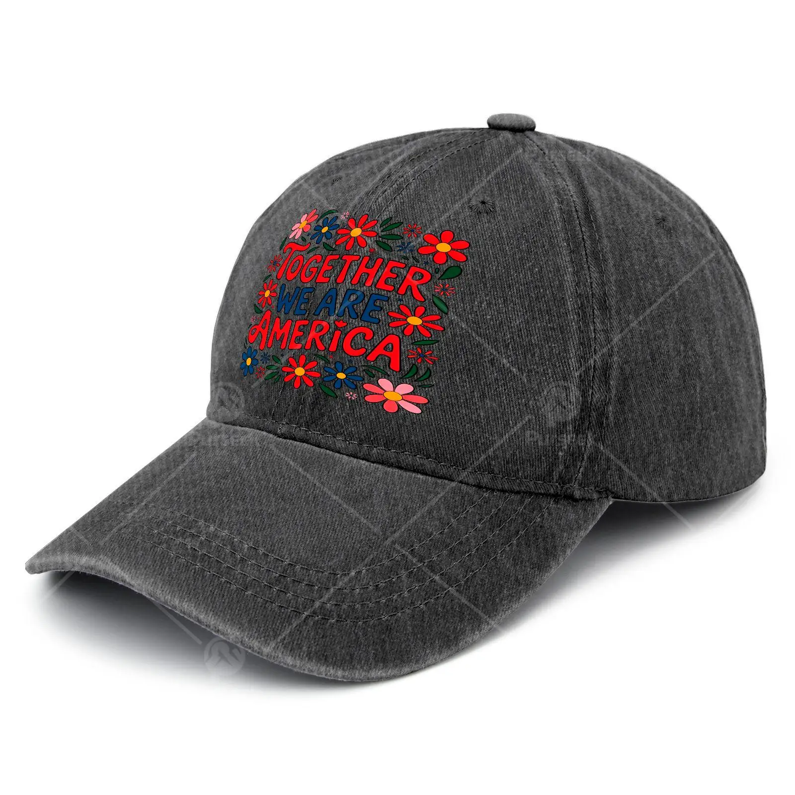 Unisex Low-Profile Baseball Cap with a Washed And Distressed Look, Featuring 'Together We Are America'