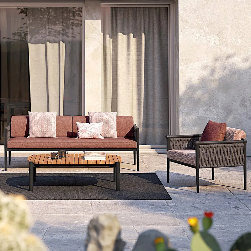 

Outdoor sofa, casual courtyard, single rattan outdoor combination terrace, balcony garden, Nordic rope soft furnishings