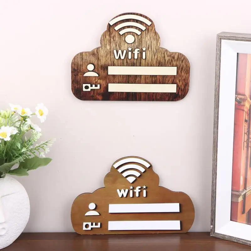 1Pc Rustic Wooden WiFi Password Sign Minimalist Durable Wall-Mounted Wireless Network Indicator Plaque Home Decoration