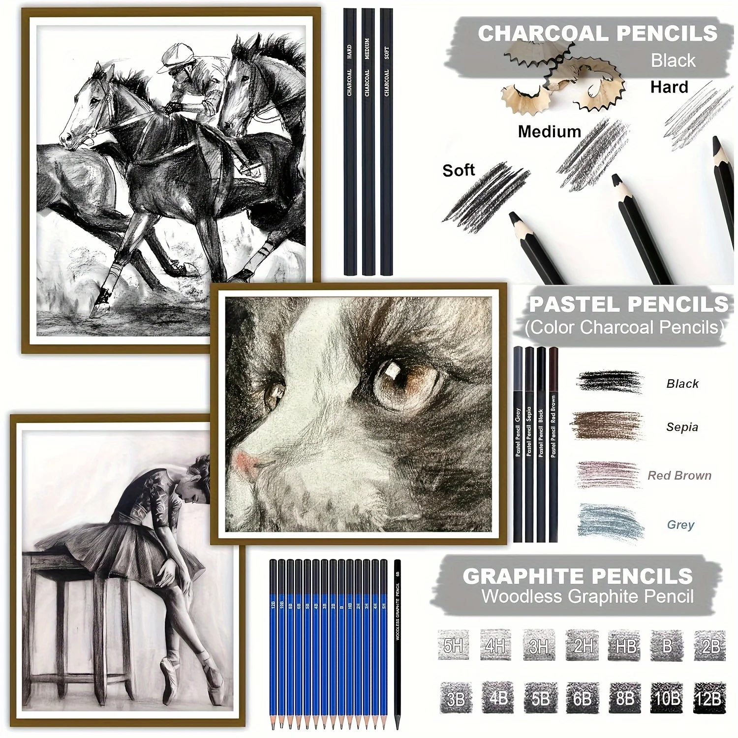 85 Pack Sketch Pencil Set, Artist\'s Advanced Sketch Art Supplies, 2 Sketchbooks