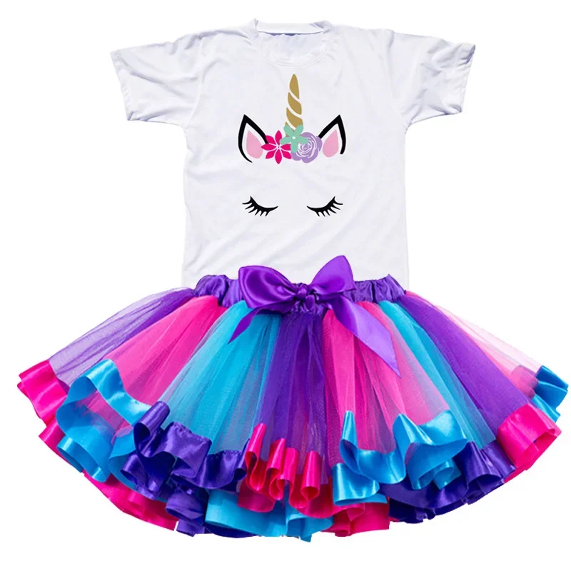 

Baby Girl Birthday 2/PCs Clothes Sets Kids Unicorn T-shirt+Tutu Skirt 2-6 Yrs Children Casual Wear Little Girls Summer Clothes