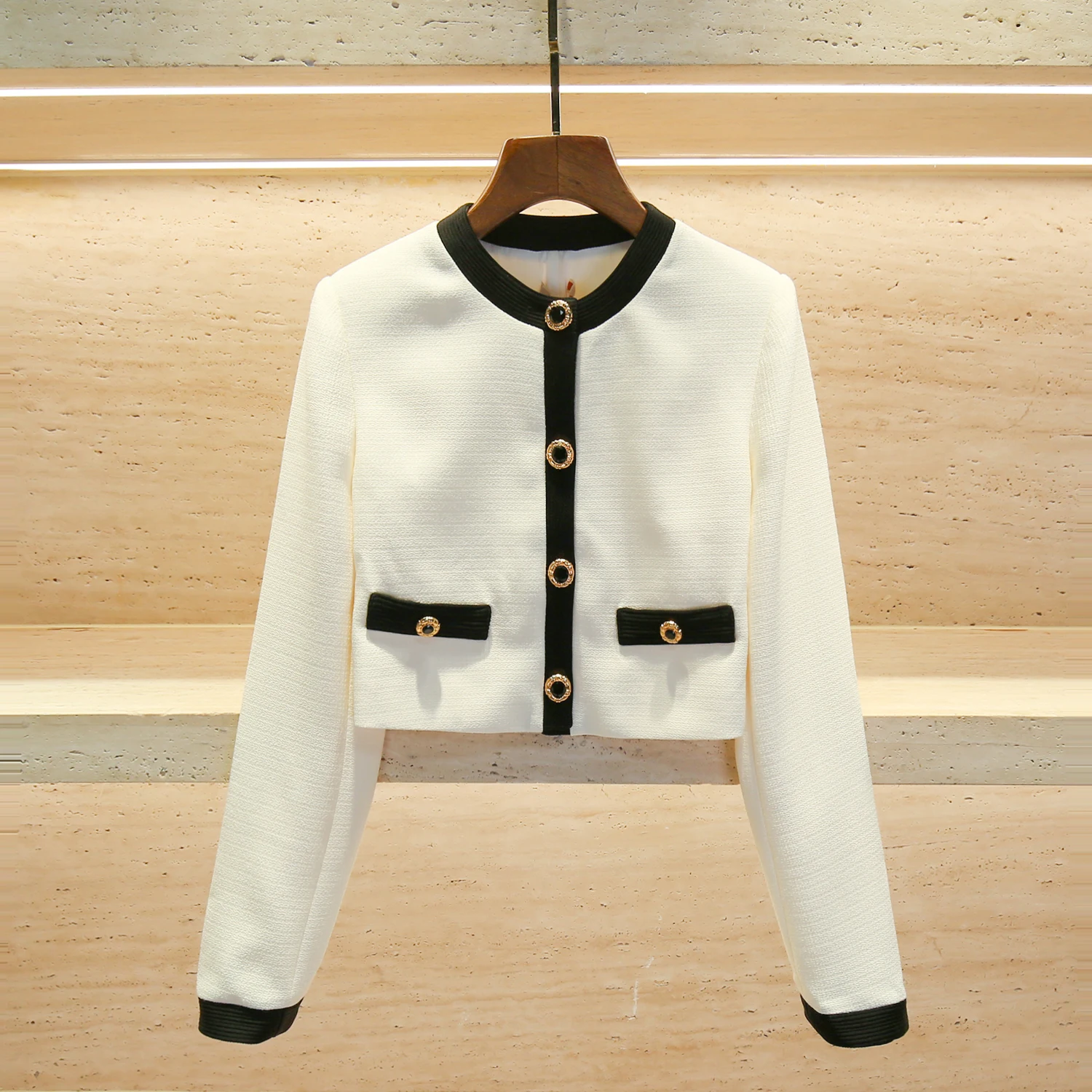 

Ele ort Outerwear Women's round Ne Long Sve Single Button Cardigan Spring 2024 Faion Lady Sle Straight Cut