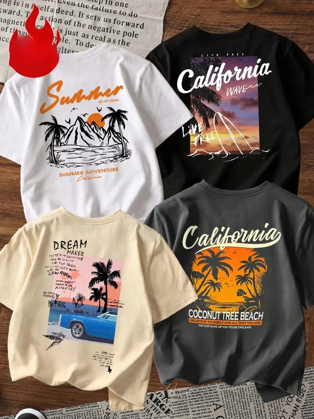 2026 Men California Coconut Tree Beach Graphic T Shirt Back Print Retro Sunset Palm Short Sleeve Summer Vacation Casual Tops