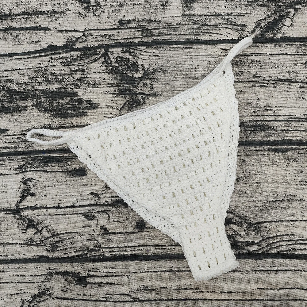 Women\'s Breathable Low Rise Hand Crochet Briefs G-strings for Sunbathing Swimwear for acrylic Underwear Size 60-78cm
