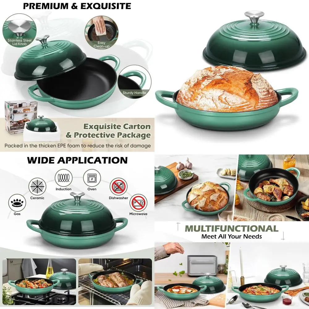 

Enameled Cast Iron Dutch Oven, 5.5-Quart, Dual-Handled, Non-Stick, Oven-Safe for Sourdough Baking up to 500°F, Olive Green