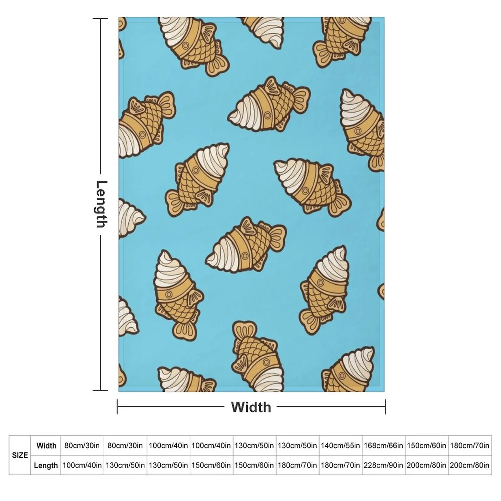 Taiyaki Icecream Fish Pattern on Blue Throw Blanket Soft Heavy Bed Fashionable manga Softest Luxury Thicken Blankets