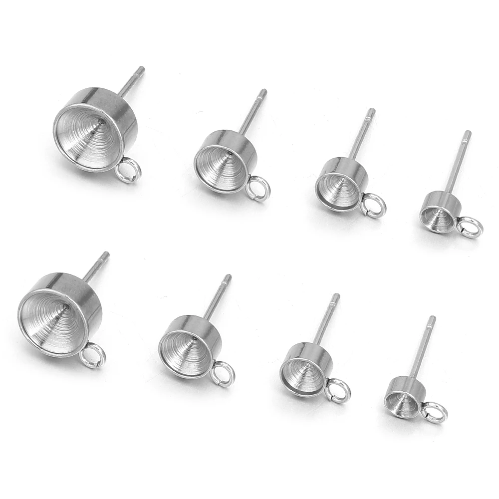 20 Stück/Set Edelstahl-Ohrstecker-Basiselemente Passend für 4 5 6 8mm Kubische Zirkonia-Steine DIY Schmuckherstellung Ohrring-Zubehör