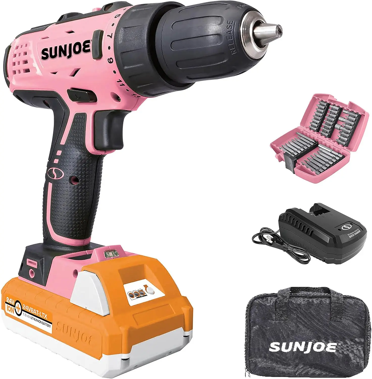 

24V-DDK-LTX-PNK 24V IONMAX Cordless 2-Speed Drill Driver Kit, w/ 1.5-Ah Battery & Charger, Magnetic Screw Tray, Built-in Bubble