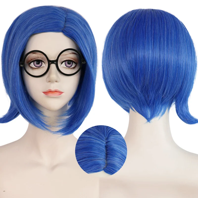 nside Out Simulated Human Scalp Royal blue short hair cosWig
