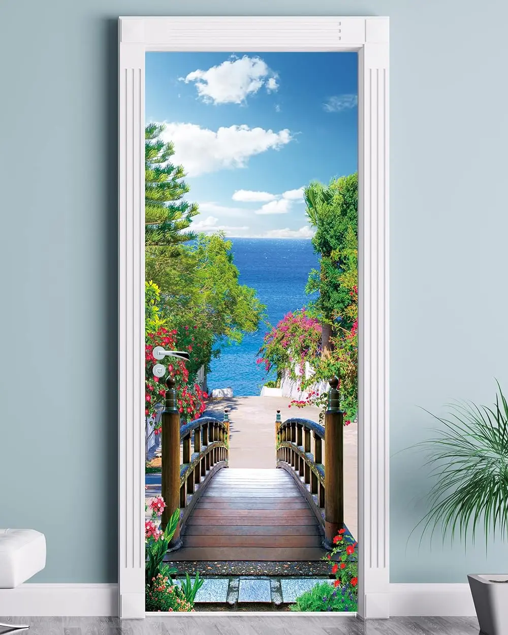 

Customized Door Stickers Seaside Sunset Wallpaper Summer Beach Poster Home Decoration PVC Waterproof Self-adhesive Mural